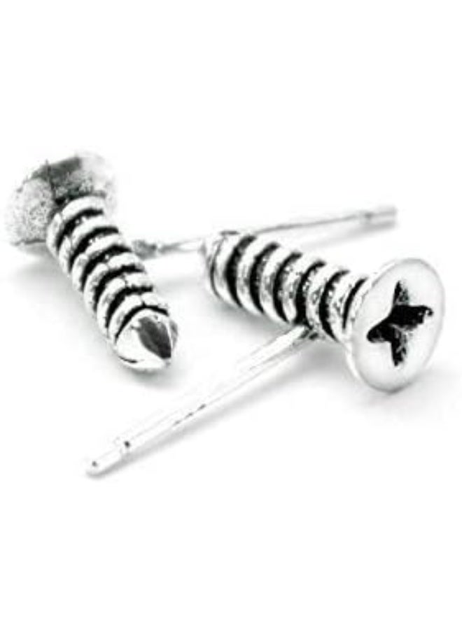 BC 925 Sterling Silver Screw Fashion Unique Gothic Rock Hip-hop Unisex Stud Earrings - Image 1